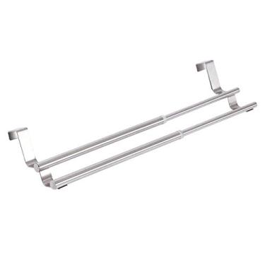 Imagem de 3FLQOOPP Suporte de toalha de cozinha de aço inoxidável com barra expansível e gancho de porta, organizador de banheiro e cabide de armazenamento para acessórios de cozinha e banheiro