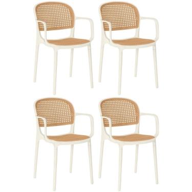 Imagem de Kit 4 Cadeiras De Jantar Roma Prática Com Braços Para Sala E Cozinha - Bege