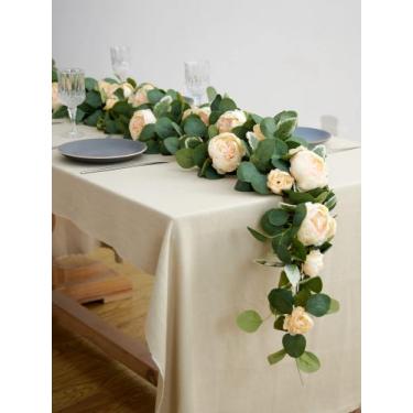 Imagem de Guirlanda de flores artificiais MISSPIN Eucalyptus Peony Rose x2