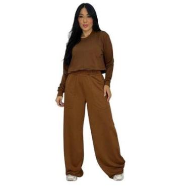 Imagem de Conjunto Moletinho Blusa com Manga Longa e Calça Wide Leg e Samantha-Feminino