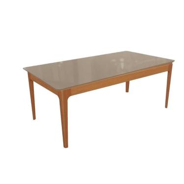 Imagem de Mesa p/ Cozinha Mira Madeira Maciça c/ Tampo Madeirado c/ Vidro 160x90cm Carvalho/Freijo Bronze - Kappesberg