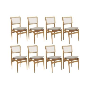 Imagem de Kit 8 Cadeiras Sala Jantar Stela 1CMM013CA Premium Madeira Maciça 8 Un Carvalho/Linho Bege Caqui/Tela Bege - Kappesberg