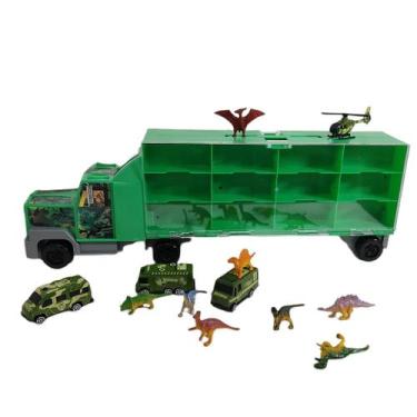 Imagem de Carreta Dino Cart Com Carrinhos Dinossauros E Helicoptero 7401 - Brask