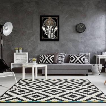 Imagem de Quadro Decorativo Elefante Ganesha 33X24 Com Vidro - Preta