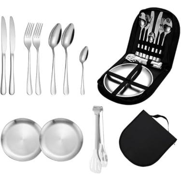 Imagem de Kit 10 Talheres Inox,Conjunto de Talheres Portáteis para Camping, Viagem,Churrasco e Parque com Maleta-Faqueiro Inox Aço Inoxidável