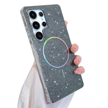 Imagem de SAKUULO Capa com glitter para Samsung Galaxy S25 Ultra de 6,9 polegadas compatível com Magsafe, capa magnética protetora à prova de choque para mulheres e meninas, glitter preto