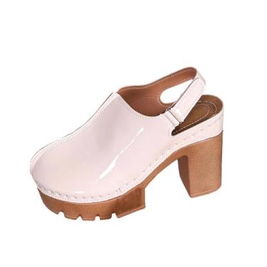 Imagem de Sandálias femininas de salto alto plataforma com bico fechado e salto grosso para um visual moderno, Bege, 36