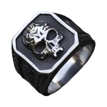 Imagem de Anéis Masculinos Retrô De Caveira Gótica Punk Biker Fashion Hip Hop Em