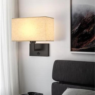 Imagem de Lâmpada de parede LED com interruptor Moderno Minimalista Arandelas de Parede Tela de Tecido Quadrado Iluminação de Parede de Metal para Sala de Estar Quarto Cabeceira Escadaria (Preto + Bege, Luz