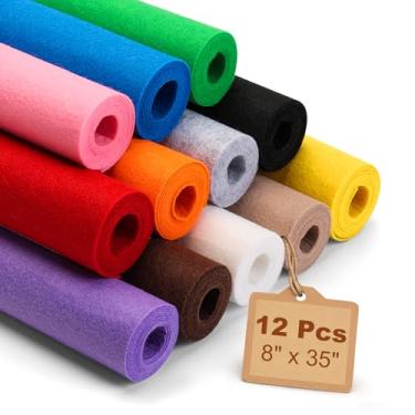 Imagem de Zyllo 12 rolos de folhas grandes de feltro rígido 20,3 cm x 89 cm pacote de tecido de feltro arco-íris com 12 cores sortidas quadrados de costura artesanal não tecido para artesanato faça você mesmo e