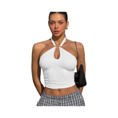 Imagem de Top Cropped Feminino Halter Sem Costas Com Bandagem, Moda Casual De Ve