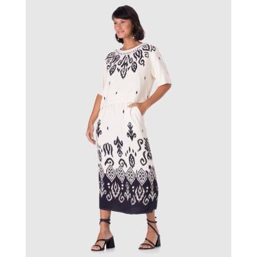 Imagem de Saia Midi Feminina Estampada Bolso Lateral Em Viscose-Feminino