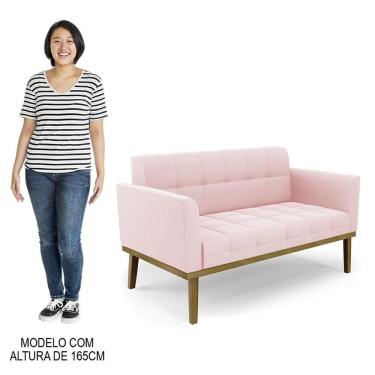 Imagem de Sofá Namoradeira E 1 Poltrona Base Madeira Castanho Ana Suede Rosa Bebê - Ibiza