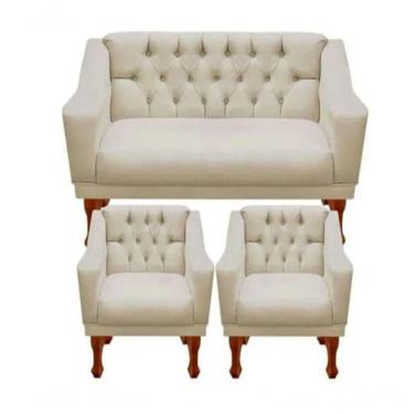 Imagem de Jogo De Sofá Namoradeira + 02 Poltronas Para Escritorio Recepção Suede Bege Sj Móveis E Decoração