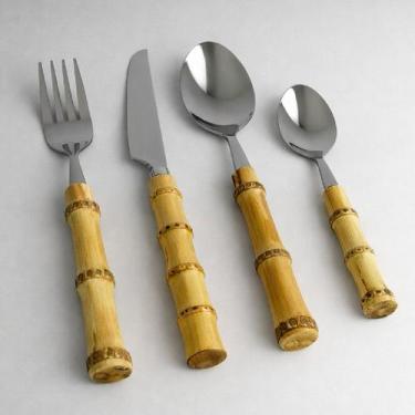 Imagem de Conjunto de Talheres 4 Peças em Bambu Real e Aço Inox - Portina Casa
