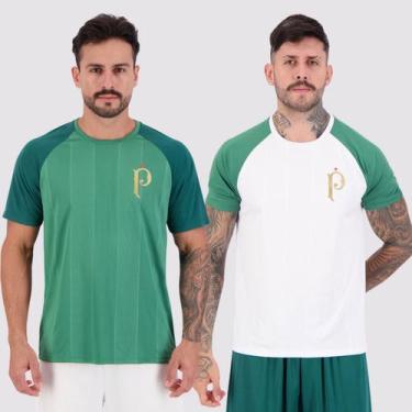 Imagem de Kit 2 Camisas Palmeiras Palestra Raglan Verde e Branca - Betel, G