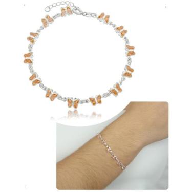 Imagem de Pulseira Feminina Prata 925 Pedra Laranja Formato Borboleta - Encantad
