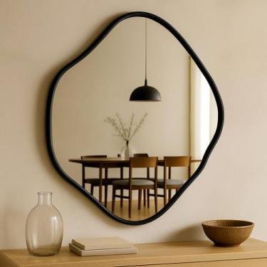 Imagem de Espelho Orgânico 70x50 Moldura Cobre Alumínio Parede Design Moderno De