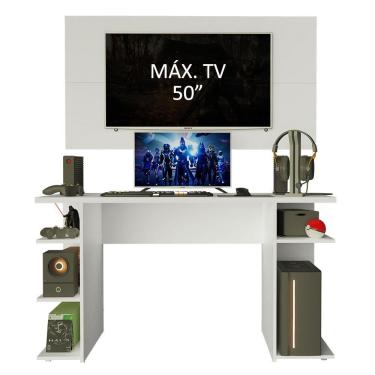 Imagem de Mesa Para Computador Gamer e Painel Para Tv Até 50 Branco