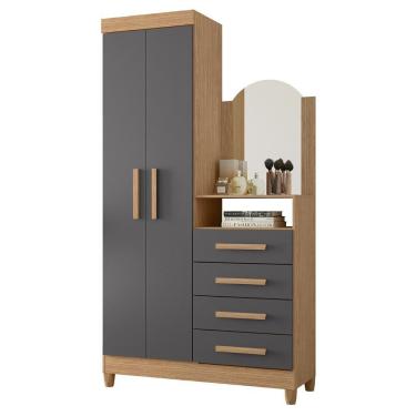 Imagem de Guarda Roupa Cômoda Com Espelho 103cm Maite A02 Freijó/titanium - Mpozenato
