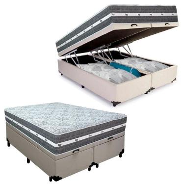 Imagem de Cama Box Baú Casal Bipartido Sintético + Colchão Anjos Black Graphite Molas Ensacadas 138x188x64cm branco