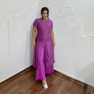 Imagem de Conjunto de Dança Bata Fenda e Calça Pantalona Moda Evangélica Feminin