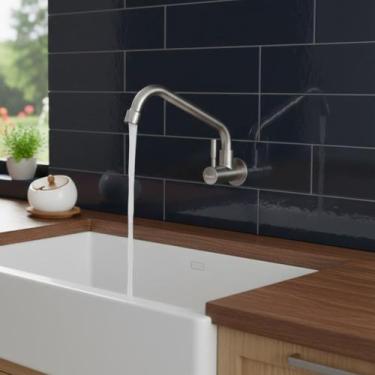 Imagem de Torneira Gourmet Aço Inox 304 Pescoço Longo Parede Abertura Cozinha Ba