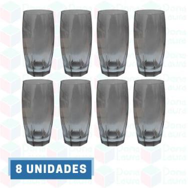 Imagem de 8 Copo de Vidro Cinza 370ML Suco Água Drinks Bebidas Buffet - PRATICAS