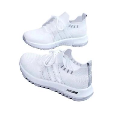 Imagem de Tênis Femininos Brancos De Plataforma Com Malha Respirável, Casuais, C
