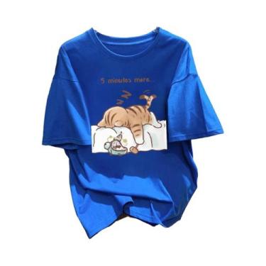 Imagem de Camiseta Feminina De Algodão Para O Verão Com Estampa De Gato Dormindo