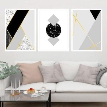 Imagem de Kit 3 Quadros Decorativos Geométrico Cinza E Preto 34x23cm