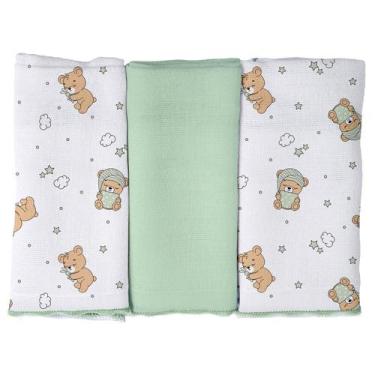 Imagem de Pano de Boca para Bebê 3 unidades Pixuxu 34cm x 34cm, Urso Soninho Ver