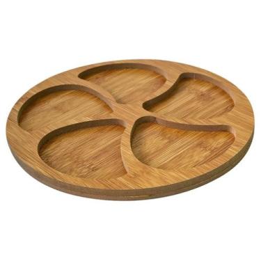 Imagem de Bandeja Prato Petisqueira Redonda Madeira MDF Divisórias Petiscos Aper