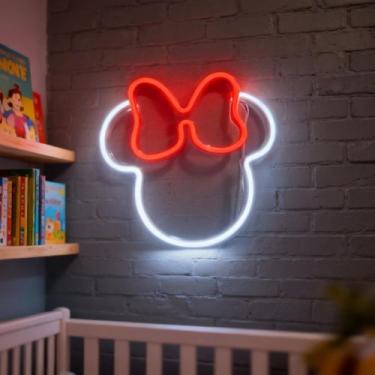Imagem de Luminária Neon LED Minnie Mouse Branca Laço Vermelho Decoração - Comer