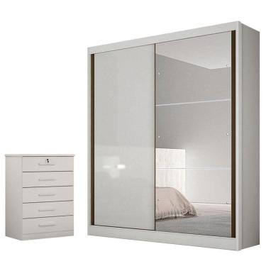 Imagem de Guarda Roupa Solteiro Dante Com Espelho E Gaveteiro Suiça Neve - Horizonte