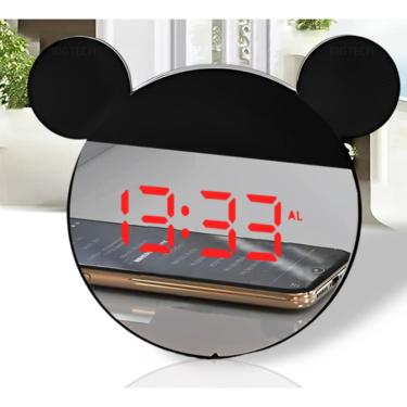 Imagem de Relógio Despertador Digital LED Espelho Urso Preto Mesa - Tudo em Caixa