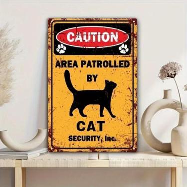 Imagem de Placa De Metal Retrô Com Aviso De Gato, Decoração Humorística Para Cas