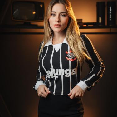 Imagem de Camisa Polo Retrô Corinthians 1990 Manga Longa Feminina-Feminino