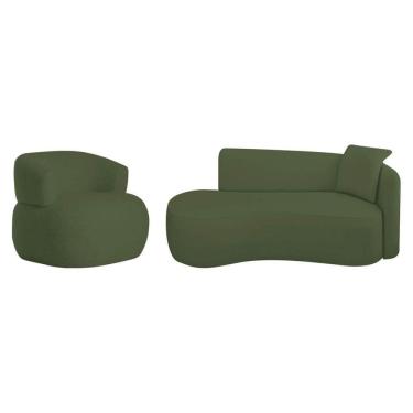 Imagem de Kit Divã Recamier 150cm E Poltrona Luxo Suíça Lado Esquerdo Linho Verde