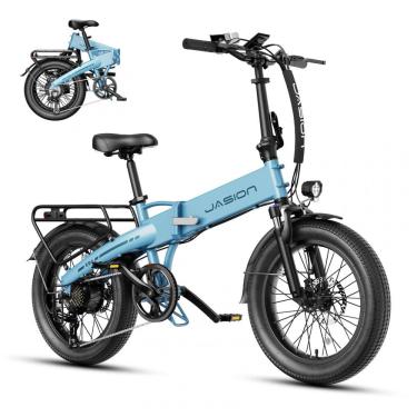 Imagem de Bicicleta Elétrica Dobrável Jasion EB6 Azul 1000W Motor Brushless Bateria Embutida Removível 48V 375Wh Pneus 20" Fat Tire 7 Marchas 110V