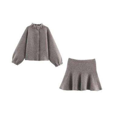 Imagem de Conjunto De Jaqueta Curta Tricotada Solta E Saia Para Mulheres, Moda O