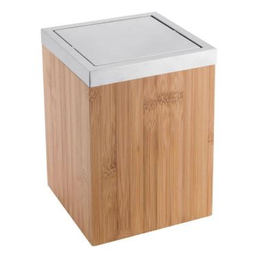 Imagem de Lixeira Banheiro 5l Inox E Madeira 28x20x23cm Basculante