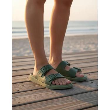 Imagem de Papete  Duas Tiras Fivela Feminina - Genérico, Verde, 35