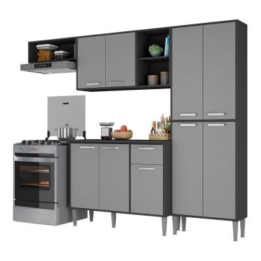 Imagem de Cozinha Compacta Xangai 9 Portas 1 Gaveta MDF 231cm Preto Texturizado com Tampo