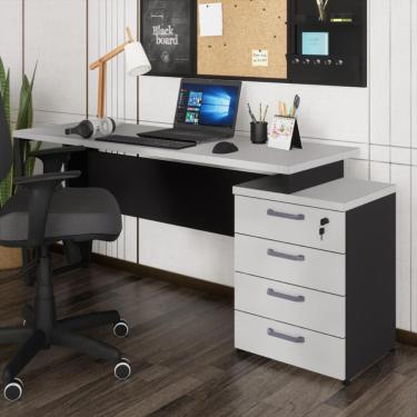 Imagem de Conjunto de Escritório CR25325 Moderno 4 Gavetas em MDF Extensível 150cm Cinza Preto co...
