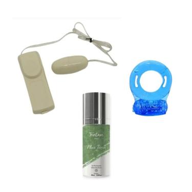Imagem de Kit Cápsula Multivelocidades, Anel Peniano com Vibração e Gel Lubrificante Hot Plus Time em ABS para Prolongar Ereção