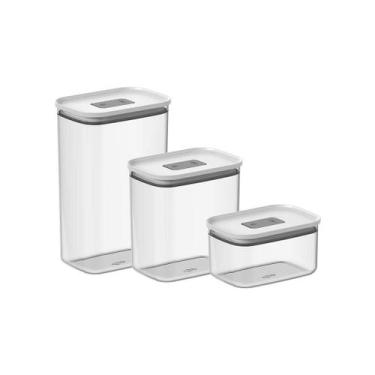 Imagem de Kit de Potes Herméticos Ou Retangulares 3 Peças Linha Duo Lock, Branco