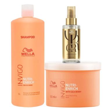 Imagem de Kit Wella Invigo Nutri-Enrich Shampoo 1l Máscara 500g e Oil Reflections 100ml