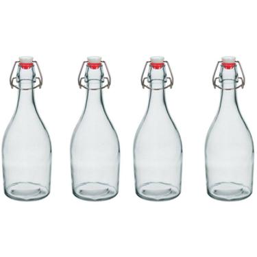 Imagem de KIT 4 GARRAFA ÁGUA SUCO LEITE HOME&CO COM TRAVA NA TAMPA VIDRO 500ml 26x9x9cm TRANSPARENTE