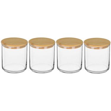 Imagem de KIT 4 POTE MANTIMENTOS HOME&CO COM TAMPA PORTA ALIMENTOS TAMPA BAMBU VIDRO 500ml 10x10x10